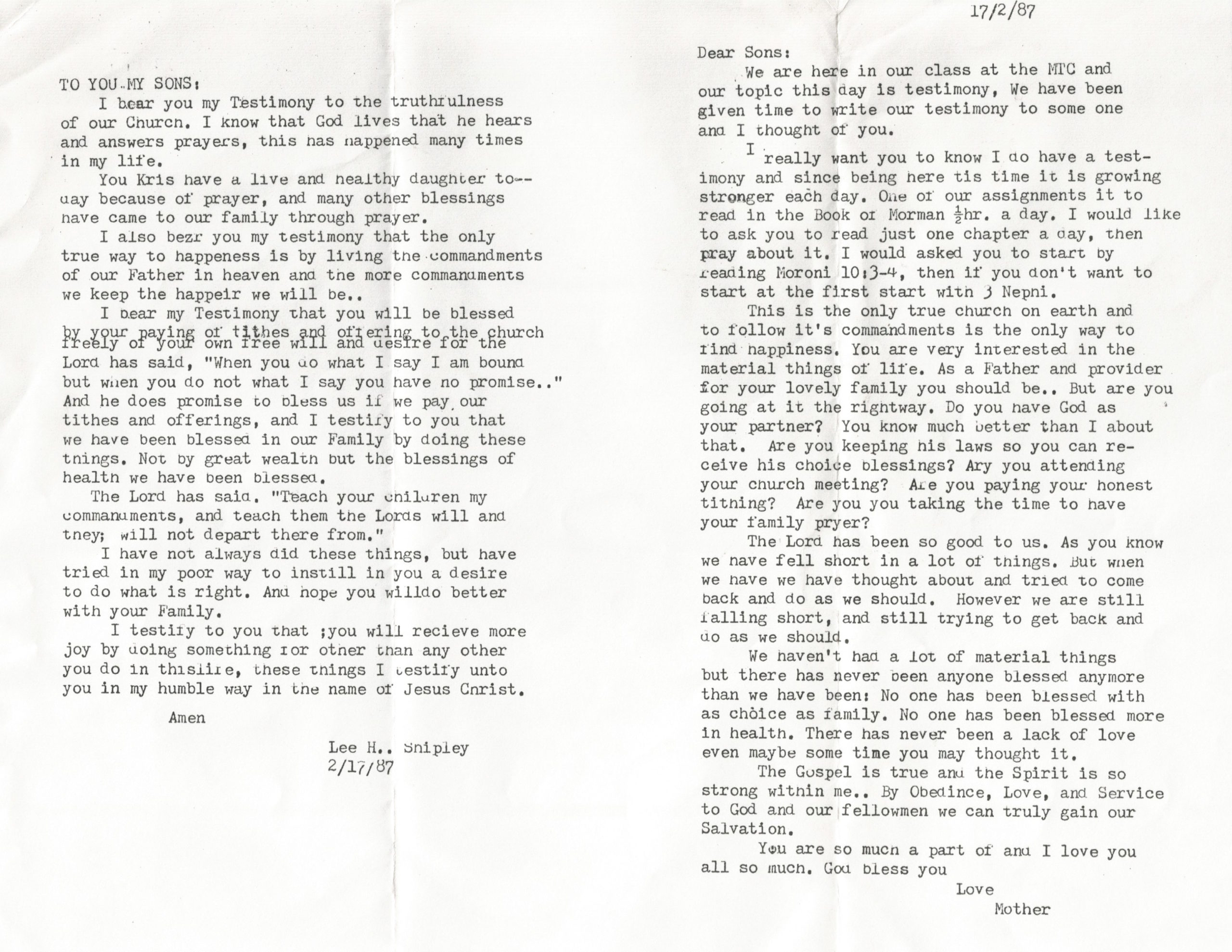 Testimony of Grandpa and Grandma Shipley